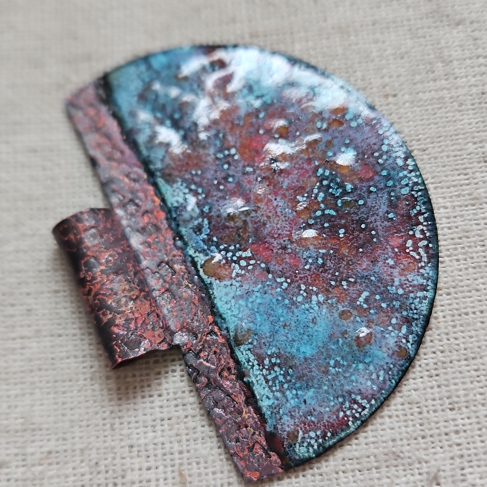 ⚡️SALE⚡️Large Artisan Enamel Blue Pendant Focal Pure Copper Embossed
